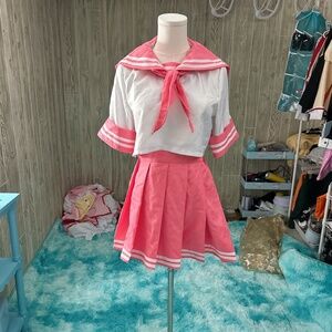 Pink School Outfit (Skirt, Top, and Necktie)